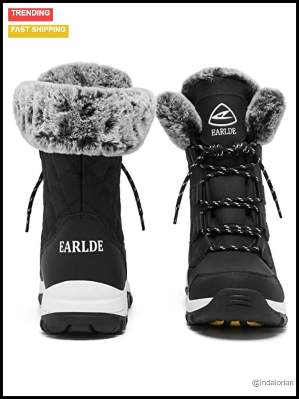 Women's Mid-Calf Snow Boots Waterproof Lace Up Winter Deep Tread Rubber Sole